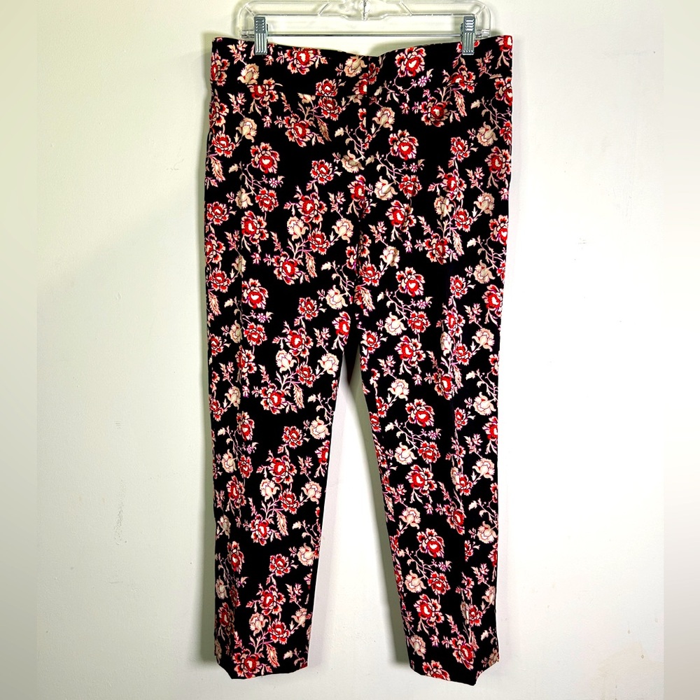 Ann Taylor Floral Elastic Waist Mid Rise Straight Leg Casual Crop Pants 10